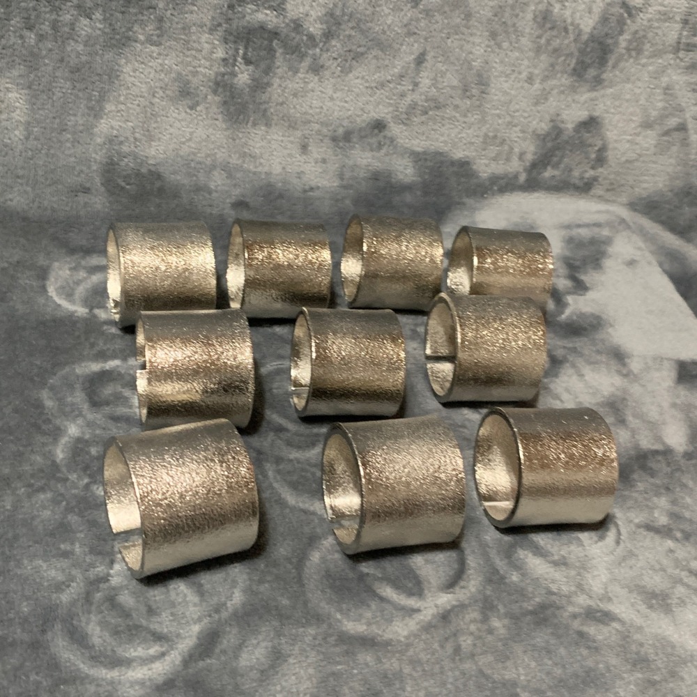 Set of 10 Silver Textured Metal Napkin Rings Modern Split Cuff Table Decor
